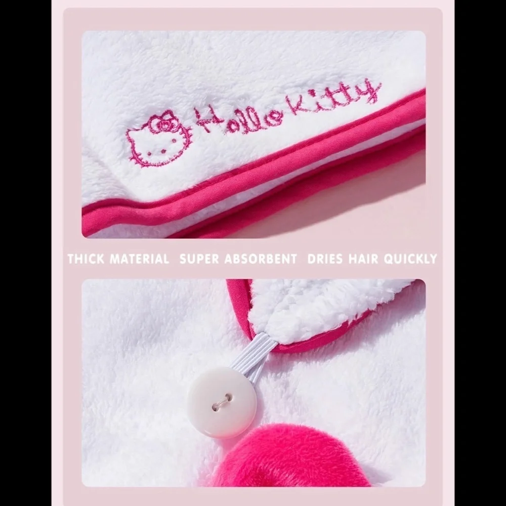 Hello Kitty Womens Girls Hair Drying Towel Pink Bow - Picture 5 of 5